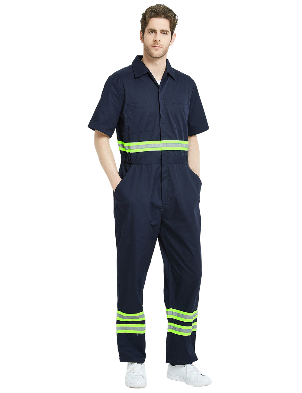 Mens One-piece Safety Reflective Tape Overall Boilersuit work jumpsuit Coveralls 
