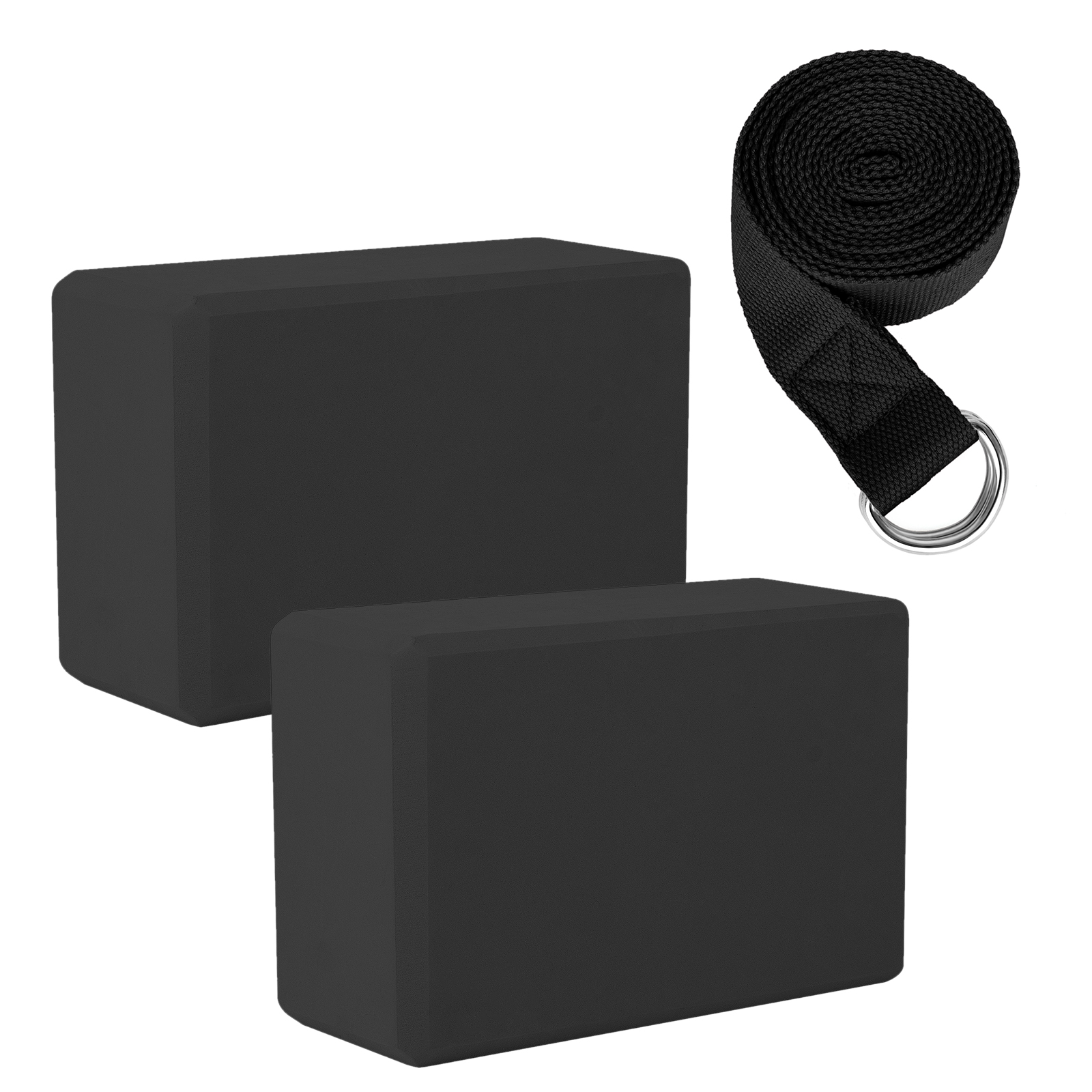 Muka Yoga Blocks 2 Pack with Strap Set, Black Yoga Block EVA Foam