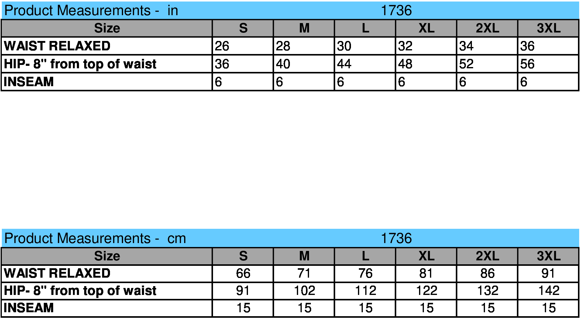 size chart