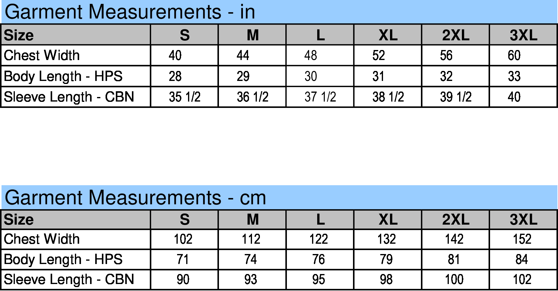 size chart