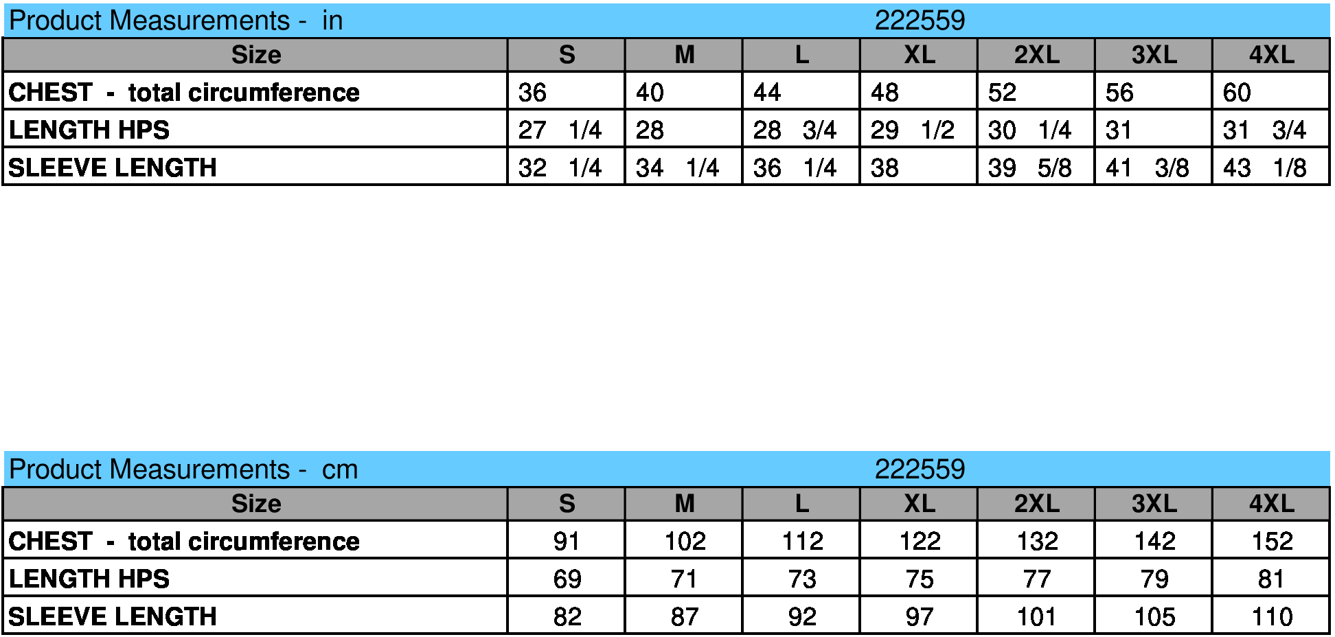 size chart