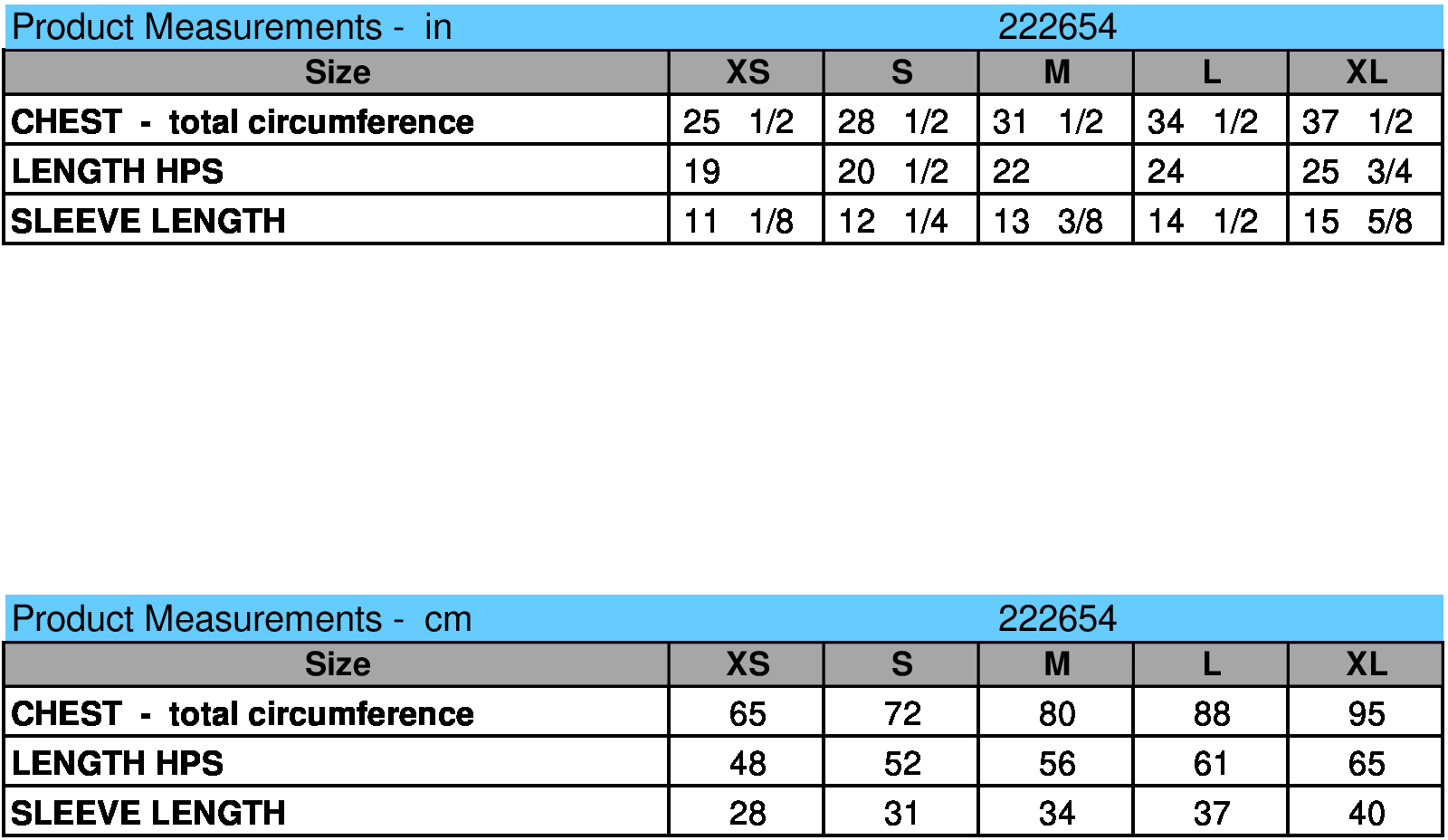 size chart