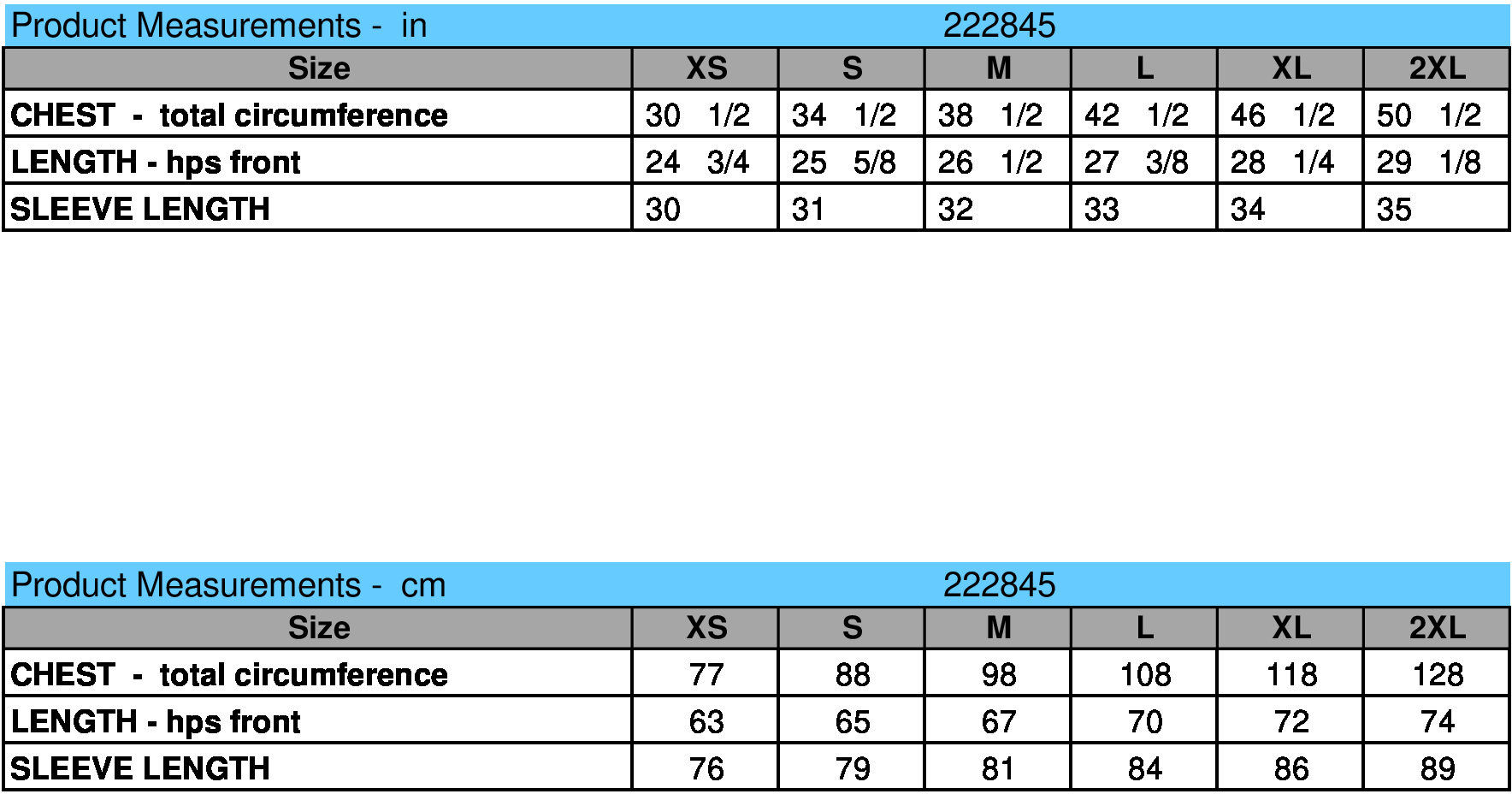 size chart