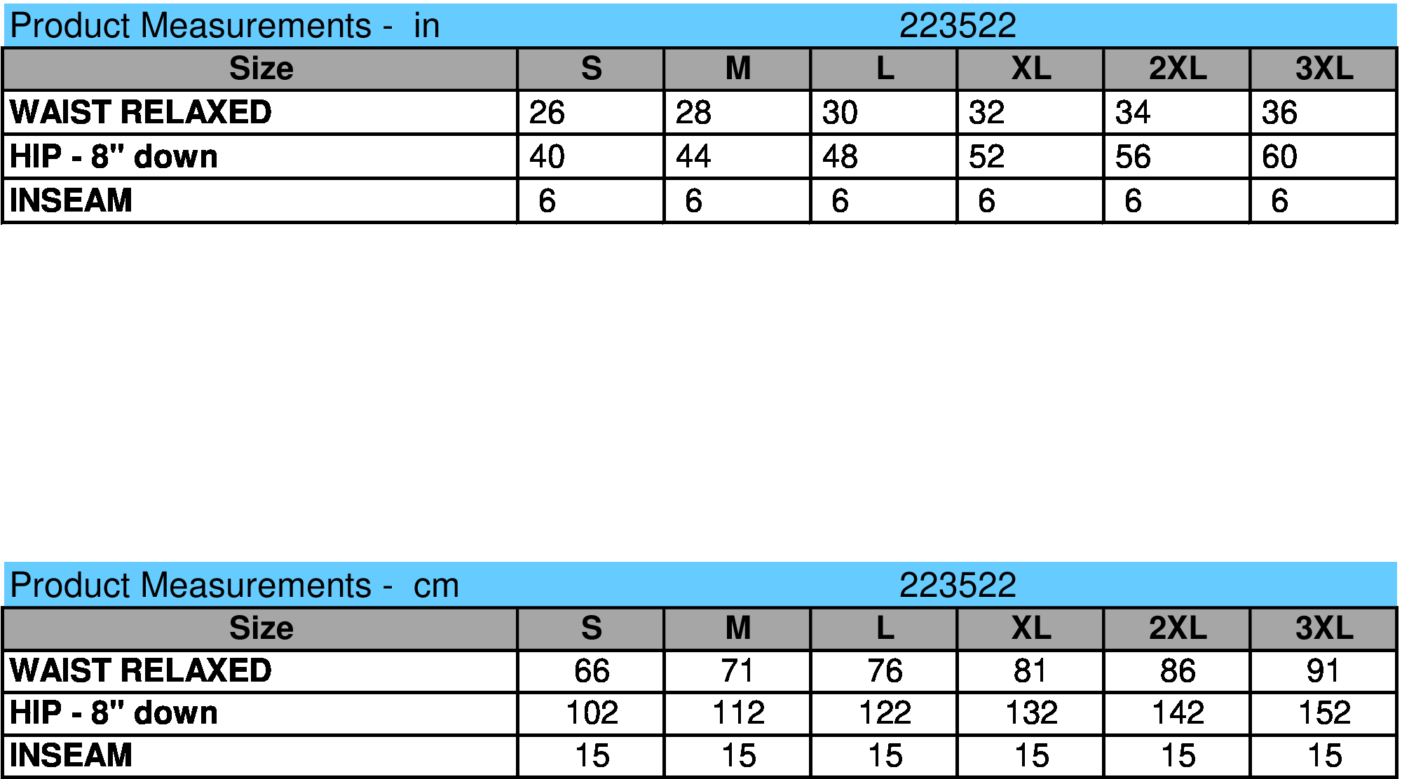 size chart