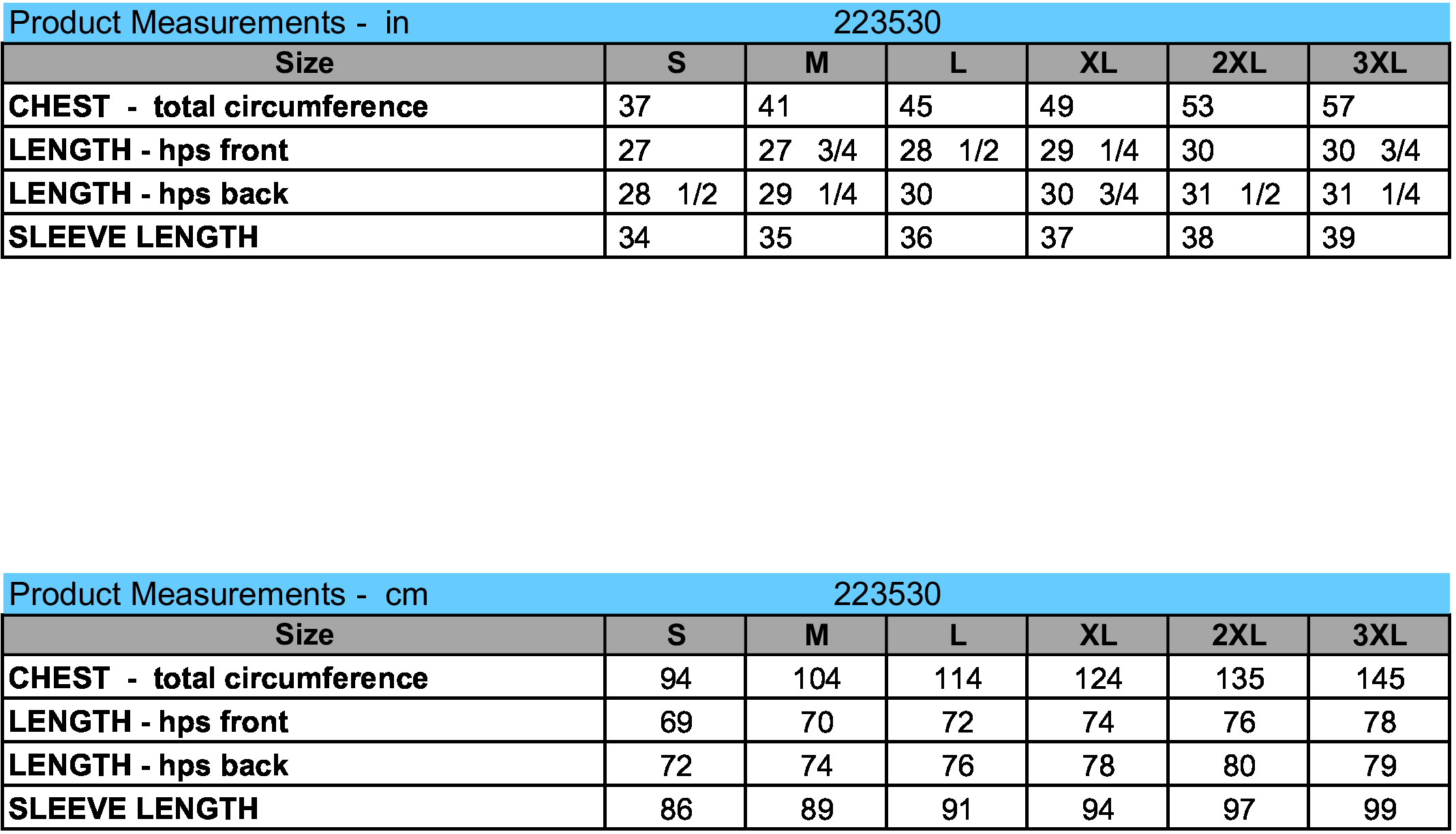 size chart