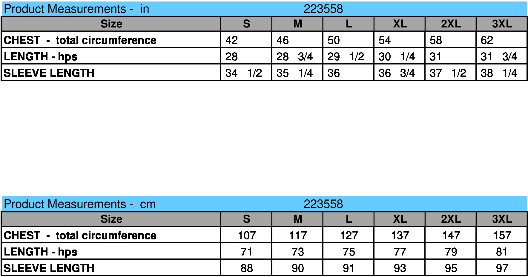 size chart