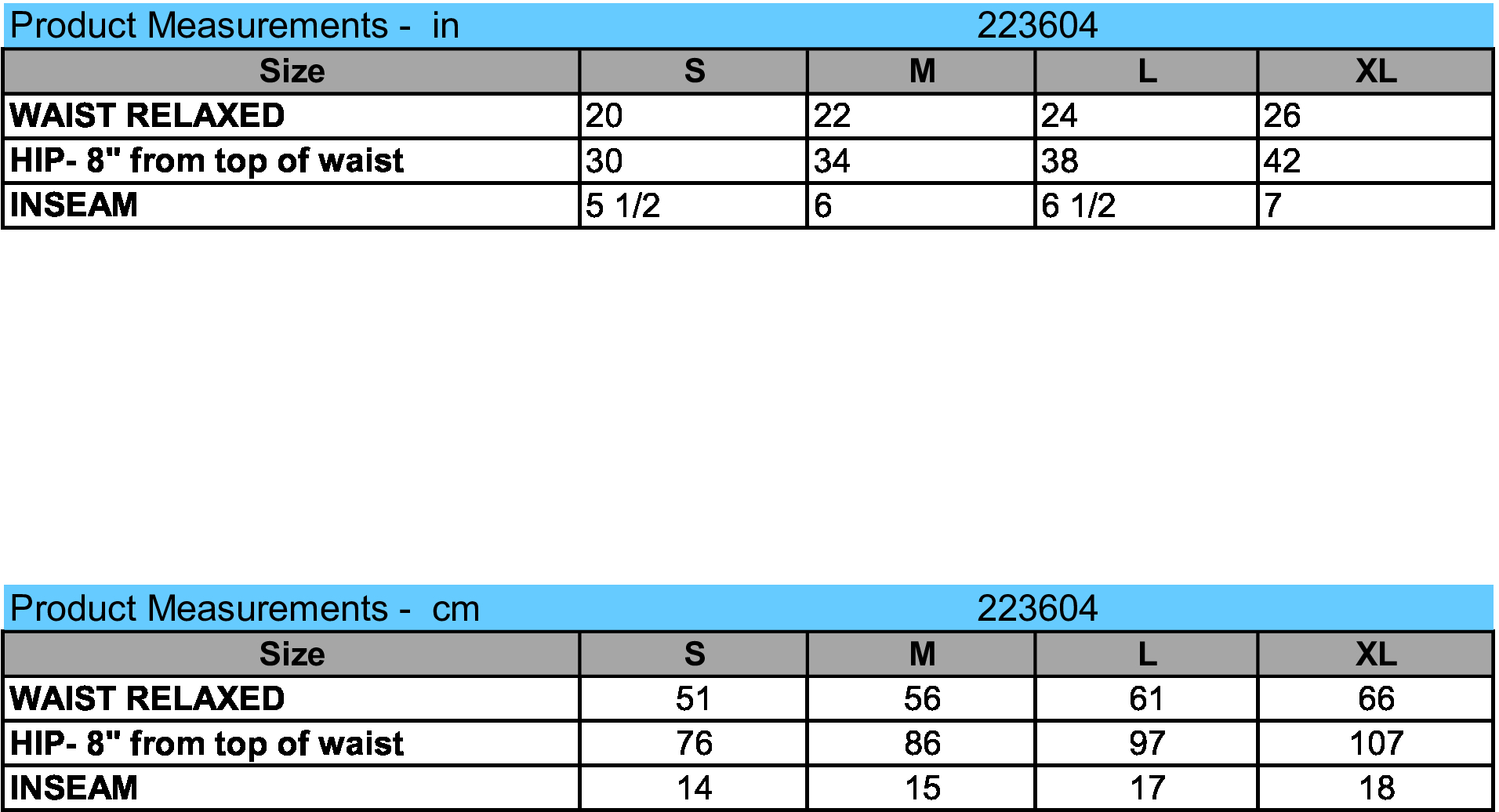 size chart