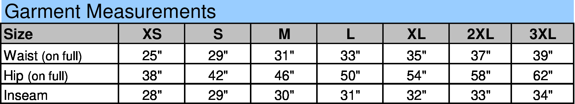 size chart