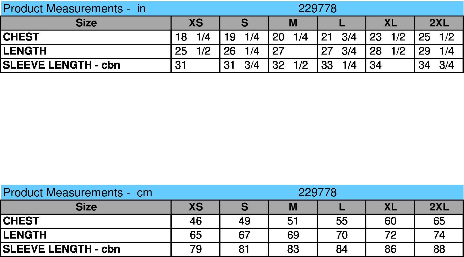 size chart