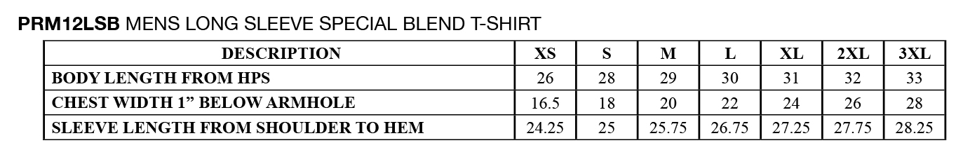 Special Blend Size Chart