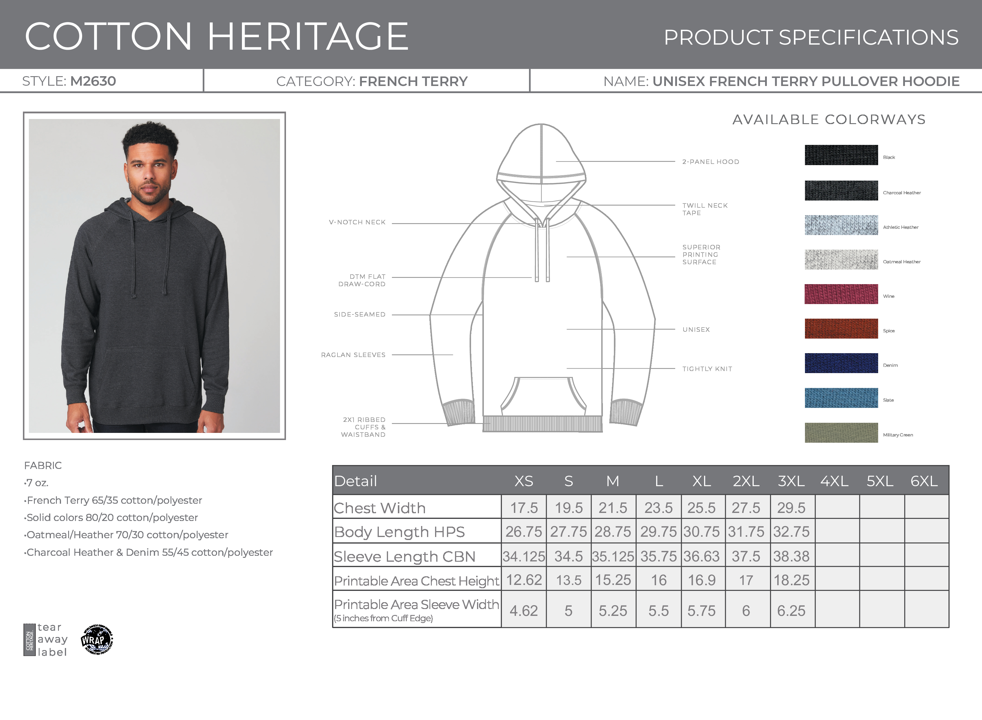 Chart 2630 Cotton Heritage M2630 Unisex French Terry Hoodie Wholesale - Opentip