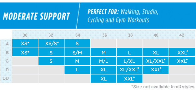 champion sports bra size chart