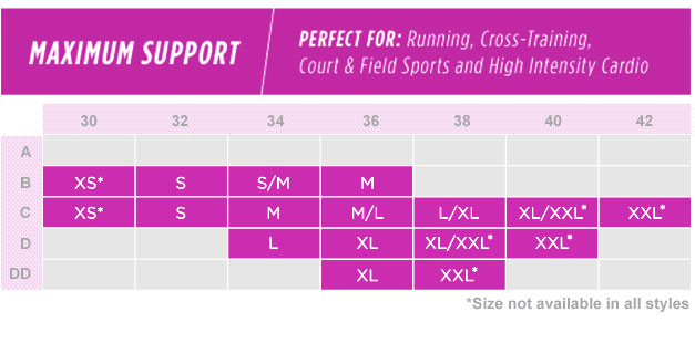 champion sports bra size chart