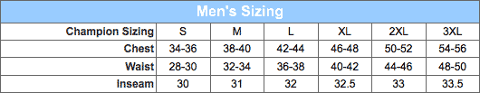 Champion Sweatpants Size Chart