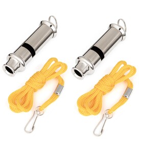 TopTie 2PCS Metal Police Whistle with Lanyard, Safety Whistles for Sports, Referees, Dog Walkers, Hiking, Camping