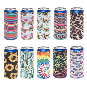 TOPTIE 10 PCS Mixed Slim Can Sleeves Skinny 12oz Neoprene Insulated Coolie Beer Can Cooler Cover, Back to School