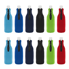 Aspire 12 Pcs Neoprene Beer Bottle Cooler Sleeves, Soft Insulated Reusable 12oz Beverage Bottle Sleeves, Zipped-up Beer Bottle Jacket for Weddings, Parties and HTV Projects, Perfect Fit