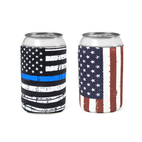 Aspire American Flag Can Cooler Sleeves, 12-16oz Neoprene Beverage Cup Holders, Soft Reusable Beer Can Insulator For Independence Day and Sports Event