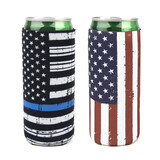 Aspire American Flag Slim Can Cooler Sleeves, 12 oz Neoprene Skinny Tall Beer Can Holders, Insulators For Independence Day and Sports Event