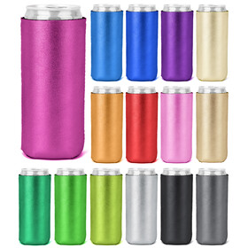 Aspire Slim Can Cooler Sleeves Metallic Neoprene Blank 12 oz Skinny Tall Collapsible Can Coolers for Beer Beverage