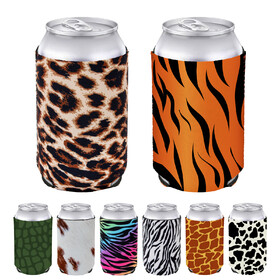 Aspire Beer Can Cooler Sleeves Animal Pattern Zoo Regular Slim Insulated Neoprene 12-16 oz Skinny Tall Beverage for Jungle Party Decoration