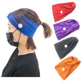 MUKA Headbands with Button Face mask Holder Sport Hair Band Knotted Stretchy Criss Cross Turban Headwrap Unisex Protective Bandana