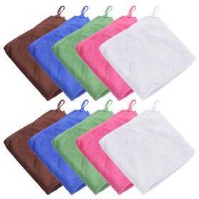 TOPTIE 10 Pack Microfiber Hand Towel Washcloth Highly Absorbent Cleaning Wipe Rag with Hanging Loop, Square 12" x 12"