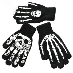 TOPTIE Halloween Skull Ghost Luminous Winter Protection Warm Knitted Touch Screen Gloves for Men and Women
