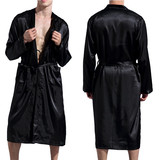 TOPTIE Men's Silky Robe,Satin Silk Bathrobe Kimono Long Sleeves Nightgown Sleepwear Loungewear Pajama with Belt for Men