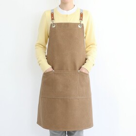 TOPTIE Canvas Apron Khaki Solid Color Sleeveless Kitchen Cooking Protective Workwear Adjustable Strap