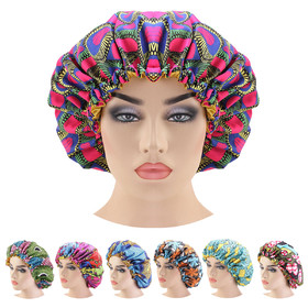 TOPTIE Satin Lined Hair-Dyeing Bonnet Banded Adjustable Sleep Hat African Print Fabric Ladies Turban