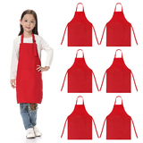 TOPTIE 6 Pack Kid's Bib Chef Aprons with Pocket & Adjustable Strap, for Painting Baking Kitchen Cooking