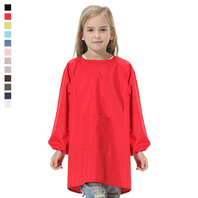TOPTIE Blank Kids Solid Color Waterproof Long Sleeved Paint Smock with One Front Pocket, Various Colors