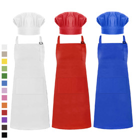 Cotton Canvas Adjustable Apron Chef Hat Set for Men and Women