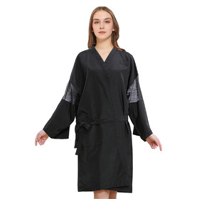 TOPTIE Waterproof Spa Robe Women or Men Black Hair Cutting Apron Gown with Sleeves, 24"W x 39 1/2"H