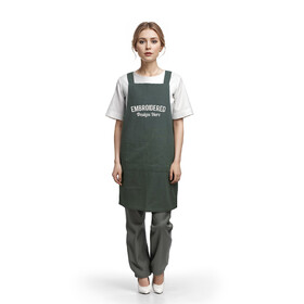 TOPTIE Custom Embroidery Japanese Style Cotton Linen Cross Back Apron with Pockets for Kitchen Cook Garden Craft Art Painting