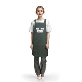 TOPTIE Custom Print Japanese Style Cotton Linen Cross Back Apron with Pockets for Kitchen Cook Garden Craft Art Painting