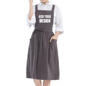 TOPTIE Custom Print Cotton Linen Cross Back Apron for Women Pinafore Dress with Pockets for Cooking Gardening Work