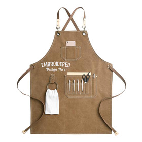 TOPTIE Custom Embroidered Canvas Hairdresser Chef Gardener Artist Woodworking Tool Apron with Adjustable Strap and Large Pockets