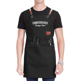 TOPTIE Custom Embroidery Cotton Canvas Work Tool Apron with Pockets for Kitchen Chef Baking BBQ Hair Salon Garden Cafe