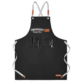 TOPTIE Custom Embroidery Cotton Canvas Work Tool Apron with Pockets for Kitchen Chef Baking BBQ Hair Salon Garden Cafe