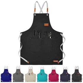 TOPTIE Unisex Chef Apron Cross Back Adjustable Bib Apron with Pockets for Kitchen Cooking Baking BBQ