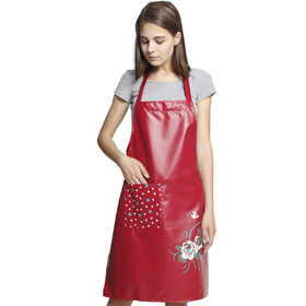 TOPTIE Waterproof PU Leather Apron for Women with Pocket, Oil Repellent Work Apron for Kitchen Cooking Baking Wash