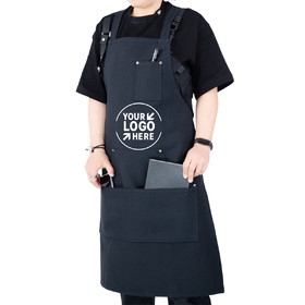 TOPTIE Custom Print Canvas Waterproof Apron with Adjustable Straps and Large Pockets, Uniform Work Apron for Kitchen Cafe Restaurant