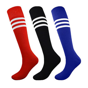 TOPTIE Classic Triple Stripes Tube Socks, Football Soccer Knee High Socks for Sports and Daily Use