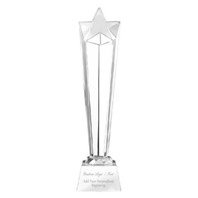 Muka Engraved Trophy Custom Rising Star Crystal Award, 9.06"H x 2.75"W, Sand Jet Engraving on the Base