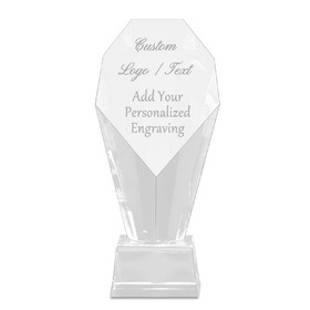Muka Engraved Trophy Custom Crystal Spotlight Award with Diamond-Shaped Top Bevel, Comes with Clear Base, 8.86"H x 3.54"W, Sand Jet Engraving