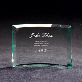 Muka Engraved Trophy Custom Premium Jade Glass Crescent Award, 7"x5"