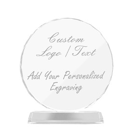 Muka Engraved Trophy Custom Crystal Circle Award with Clear Base, 4.72"H x 3.94" W, Sand Jet Engraving