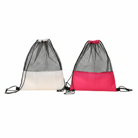 Muka Drawstring Sports Backpack Mesh Splicing Polyester Bag Gym Sackpack Lightweight Multipurpose Blank Bag for Basketball Fitness Outdoor